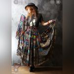 VTG 90’s Whimsigoth boho darkfairy gypsy black flowy long lace trim maxi skirt S Photo 4