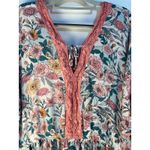 Aveology Maxi Dress Size 30/32W Pink Floral Crochet Lace Crinkle Fabric Boho Photo 3