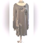 Max Studio  grey  knit Cotton Rayon blend  floral motif sweater dress L Photo 4