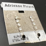 Adrienne 035-009 Vintage Pair New  Picard Earrings 1" Long Rhinestone On‎ Card Photo 0