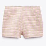 ZARA  Tweed Micro Mini Pink Green Skort Size L NEW Photo 5