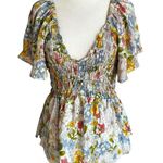 Angie Multicolor Floral Peplum V-Neck Blouse Women's Size Small | 13-31 Photo 0