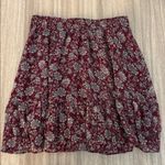 Loft New Dark Red Floral Tiered Mini Skirt Small Photo 0