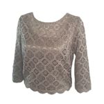 MARINA for Bloomingdale’s crop silver taupe top sz S Gray Photo 2