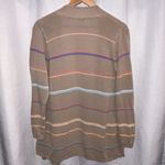 J. Jill Cardigan Sweater Linen Rayon Blend Womens Medium Open Front Tan Stripe‎ Brown Photo 2