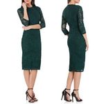 JS Collections Lace Dress Forest Sheer Sleeve Soutache Midi Sheath Dress Size 2 Photo 1