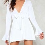 Nasty Gal NEW Knot Front Romper White US Size 8 Long Sleeve Ruffle V-Neck NWT Photo 0