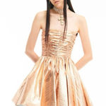 NWT ANIYE BY Malu Mini Dress Strapless Metallic Gold Womens M Circle Skirt Party Size M Photo 0