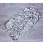 ZARA  Shiny Metallic Silver Parachute Mid Rise Pants Trousers futuristic foil med Photo 8