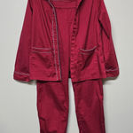 LAKE Pajama Set Women's Small Red Long Sleeve Top Pants Sleepwear Piped Trim Photo 0