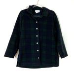Talbots  | Petites Vintage Navy Green Plaid Fleece Jacket Mother of Pearl MP Photo 0