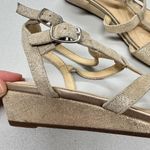 Clarks Gold Leather Strappy Mini Wedge Sandals Womens 7 Beachy Casual Comfort Photo 1