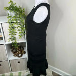 Halogen Black Ribbed Bodycon Sleeveless Dress Drop Waist Ruffle Hem Size S Photo 4