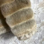Alpine Studio Women's Faux Fur Coat Jacket Hooded Tan Beige Striped Size Large L Brown Photo 3