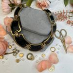 BCBGMAXAZRIA Gold Black Embossed Link Statement Necklace Photo 2