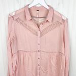 Free People Wild Wind Light Pink Lace Inset Boho Button Down Tunic Size Small Photo 3