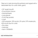 Topshop  Monica Faux Fur Collar Coat-NWT Photo 5