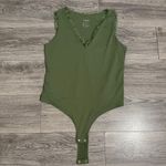 Pinkm Style Olive Green Lace Trim V Neck Sleeveless Lined Stretchy Bodysuit XXL Photo 6