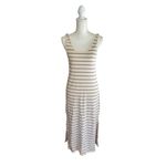Mango NEW Mng 100% Cotton Cream And Sage Green Striped Maxi Tank Dress Side Slit Photo 1