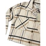 Stoosh NWT  Women Medium Boxy Cropped Plaid Shacket Beige Wool Blend 20"x20" Cozy Photo 3