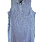 Duffield Lane Blue & White Pin Stripe Sleeveless Collared Tunic Shirt Size XL Photo 0