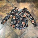 Loft Long Sleeved Floral Tropical Blouse Scoop neck Smock Sleeve Medium Photo 3