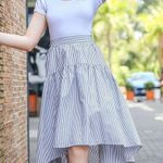 Zeagoo NWT  High Low Navy Blue And White Stripe Skirt - M Photo 1