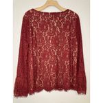 Rose + Olive Top Women XL Red Bell Sleeve Floral Lace Scalloped Romantic Boho Photo 6