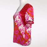 Lynn Ritchie Pink Red Silk Cotton Blend Bold Colorful Print Top Medium Multiple Photo 3