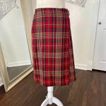 Kathy Ireland VTG Red Burgundy Gingham Plaid Scottish Kilt Wrap Midi Skirt 8 / M Photo 1