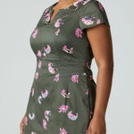 Boden Olive Floral Cap Sleeve Sheath Elegant Dress Size US 18 L Pink Green Midi Photo 0