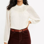 Loft Ruffle Lace Standing Collar Clip Smocked Yoke Blouse Cream Size Small NWT Photo 0