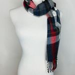 Gray Red Blue White Gold Plaid Wool ? Acrylic Scarf Fringe Photo 0