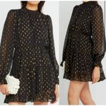 Anthropologie  O.P.T. Black & Gold Mock Neck Metallic Smocked Dress Size L Photo 1