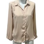 Timing Women's Beige Button-Front Blouse M Long Sleeve Photo 0