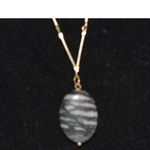 Vintage Stylish 1.5"Jasper Pendant 16" Gold Tone Bar Link Chain Casual Necklace Photo 1