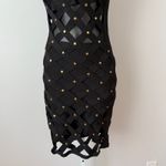 Bebe  Black Studded Caged Bandage Bodycon Halter Neck Dress sz S petite Mob Wife Photo 2