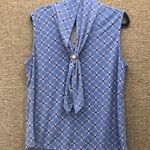 Adrienne Vittadini Blouse XL with Cat Bow Detail Blueand White Sleeveless Top Photo 0