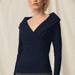 Chiara Boni NWT Lella Crepe Long Sleeve Blouse Midnight Blue Women's 42/ US 6 Photo 0