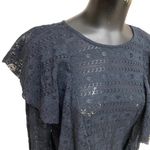 Melrose and Market Black Eyelet Ruffle Lace Top Size Small Photo 2