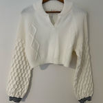 Free People Movement Snowfall Funnel Neck Cropped Cable Knit Sweater EUC Cream White Size M Photo 0