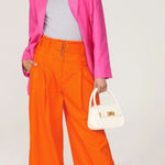 Eudon Choi Belted Wide Leg Pants Bright Orange Linen‎ Blend High Rise Women’s 2 Photo 0