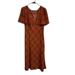 Modcloth Orange Plaid Flutter Sleeve V Neck Midi Dress Womens M Photo 3