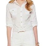 Lilly Pulitzer Solid White Cruiser Camp Shirt Gold Button Front 100% Cotton XXS Photo 0