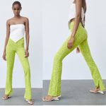 ZARA NWT  HIGH RISE FLARED JACQUARD PANTS  GREEN Photo 2