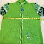 Quacker Factory VTG  Zip Up Sweater Woman’s Size Medium Bright Green Snowflake Photo 5