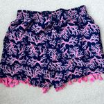Simply Southern Navy and Pink Coral Lounge Shorts with Tassels Photo 2