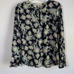 Loft Women's Long Sleeve Navy Floral Paisley Design Flutter Sleeves Blouse Sz XS Photo 1