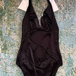 Vintage 80s Marilyn Monroe collared stretch lace up swimsuit, size medium Black Photo 3