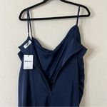 Showpo Lieselotte Midi Dress Ruched Front Split Cowl Neck Satin NEW Navy Blue 14 Photo 10